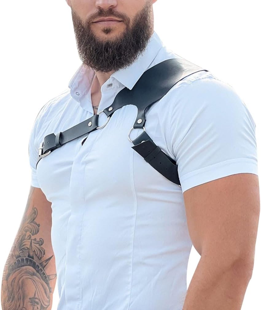 Men's Leather Chest Harness Body Chain Adjustable Gothic Vest Shoulder Armors Strap Steampunk Belt Rave Clubwear Costume