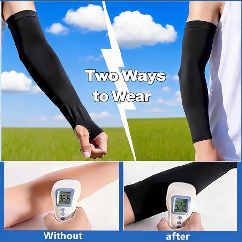 Sun Protection Arm Sleeves With Thumb Holes for Men Women,Cooling Compression UV Arm Cover,Outdoor Sports Sleeve Arm