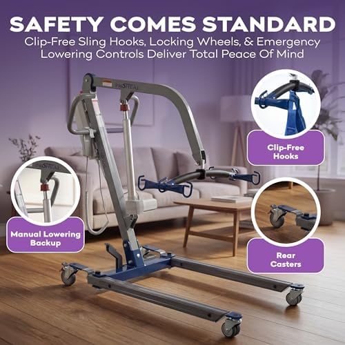 ProHeal Patient Lift - Safe and Easy Bariatric Full Body Patient Transfer Lifter for Home Use and Facilities - Floor, Low Bed and Chair Lifting, 600 LBS Weight Capacity, 6 Point Spreader Bar
