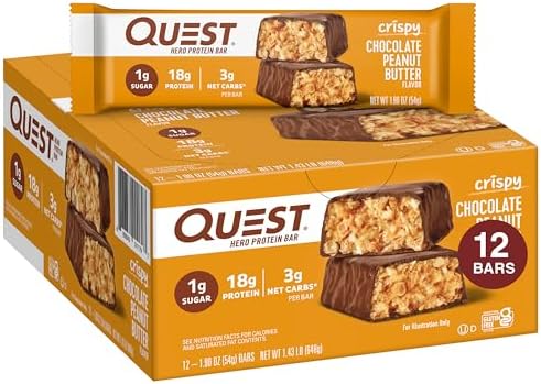 Quest Nutrition Crispy Chocolate Peanut Butter Hero Protein Bar 18g Protein 12 Count and Frosted Cookies Twin Pack Birthday Cake 1g Sugar 16 Cookies