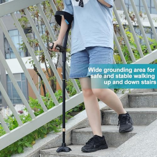 Crutches for Adults, Crutches for Walking, Have Adjustable Forearm Crutch Pads, Folding Forearm Crutches, with Four Corner Base Prevent Slipping , Suitable for Old People, Lame People (Black)