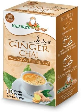 Nature's Guru Instant Ginger Chai Tea Drink Mix Unsweetened 10 Count Single Serve On-the-Go Drink Packets