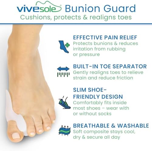 VIVEsole Bunion Guard for Women (2 Pack) - Big Toe Silicone Gel Pads - Shield Separators Protectors for Bunion Relief - Toe Separator Cushions for Foot Bunions - Toe Spacer Spreader Sock Shoe Inserts