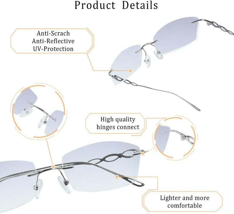 LifeArt Pure Titanium Frame Glasses/Blue Light Blocking Reading Glasses, Reduce Eyestrain, Stylish for Men and Women