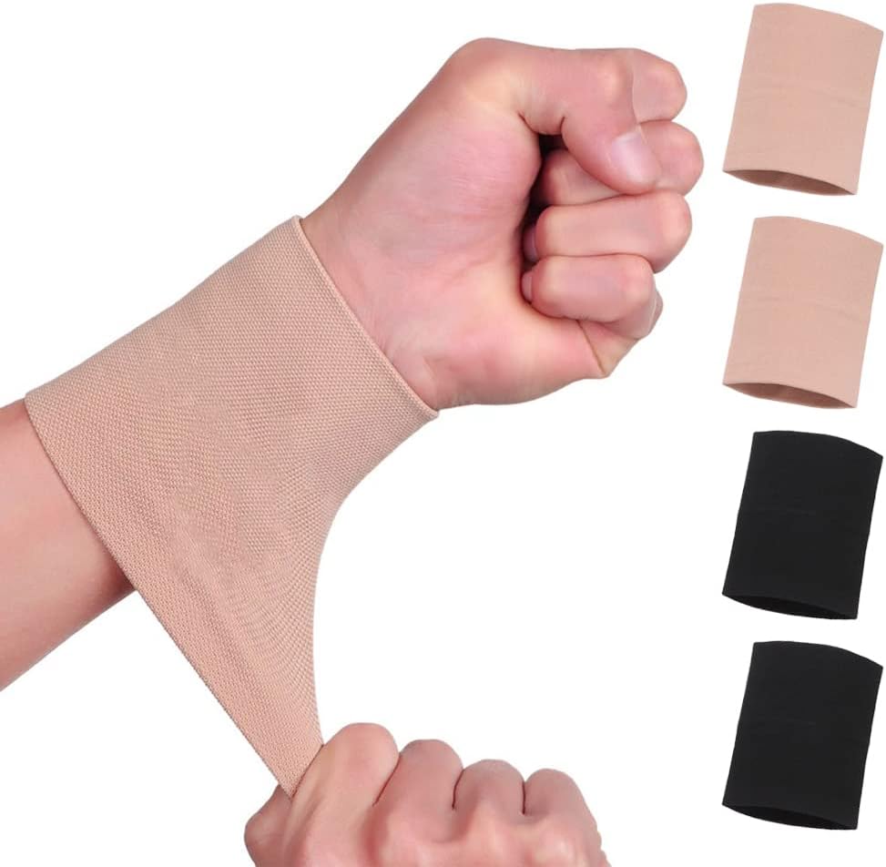 Wrist Compression Sleeve (4PCS), Soft Wrist Support Brace Wrist Bands for Tendonitis, Arthritis, Sprains Pain Relief, Elastic Carpal Tunnel Wraps Protector for Fitness, Sport, Weightlifting, Typing