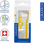 Curaprox CPS 09 Prime Start Interdental Brushes Set, 5 Interdental Brushes CPS 09 + 1 UHS 409 Holder + 1 UHS 470 Holder, 0.9 mm Diameter, 4 mm Effectiveness, Yellow