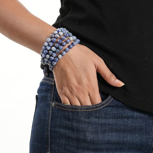 108 Mala Beads 8mm Natural lapis lazuli Long Polished-Finish Genuine Semi-Precious Stone Crystal Stone Mala Prayer Bead Necklace Or Bracelet for Yoga Meditation Energy Balancing