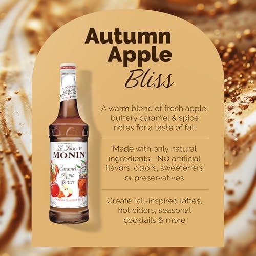 Monin - Caramel Apple Butter Syrup, Buttery Caramel and Cooked Apple Flavor, Natural Flavors, Great for Hot Lattes, Ciders, and Seasonal Cocktails, Non-GMO, Gluten-Free (750 ml)
