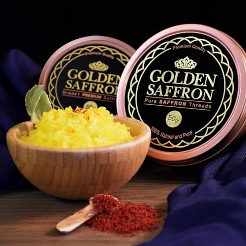 Golden Saffron, Finest Pure Premium All Red Saffron Threads, Grade A+ Super Negin, Non-GMO Verified. For Tea, Paella, Rice, Desserts, Golden Milk and Risotto (50.0 Grams)