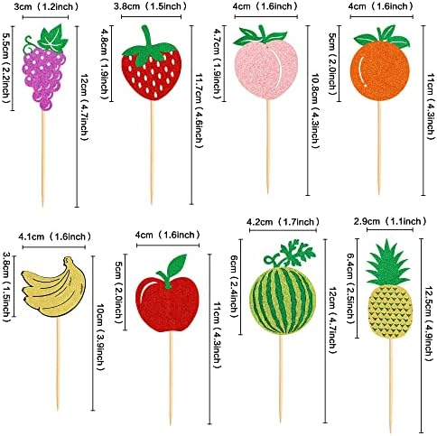 Ercadio 24 Pack Fruit Theme Cupcake Toppers Glitter Apple Orange Peach Strawberry Banana Cupcake Picks Hawaii Fuit Cupcake Decor for Birthday Party Decoration Supplies