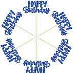 Gyufise 24Pcs Happy Birthday Cupcake Toppers Glitter Cupcake Food Picks for Celebrating Happy Birthday Theme Party Cake Decorations Supplies Deep Blue