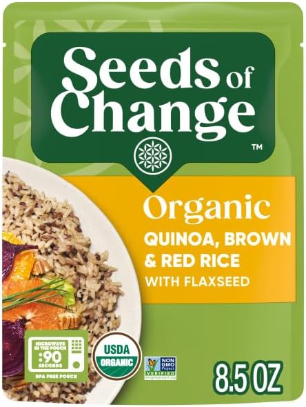 SEEDS OF CHANGE Organic Quinoa, Brown & Red Rice with Flaxseed, Microwaveable Ready to Heat, 8.5 Ounces (Pack of 6)