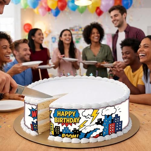 3 pcs Comic Cake Strips Edible birthday cake strips, cake side borders, Icing Sheets 2.7X11.8
