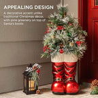 Best Choice Products 40in Santa Boots with Pre-Decorated Christmas Tree Greenery, Decoration for Home & Office, Hand-Painted Frosted Tips, Battery-Operated Lights