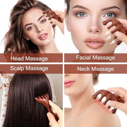 Telooco 3 Pcs Wooden Scalp Massager, Portable Sandalwood Massage Comb, Scraping Loc Comb for Relaxation and Decompression, Wide Teeth Wood Scalp Massager Gift for Parents and Loved Ones