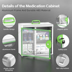 Glosen Medicine Cabinet Locking Medicine Cabinet Wall Mounted【 Green 13.6 x 13.4 x 6.5 Inch 】 Portable Storage Container Big Capacity