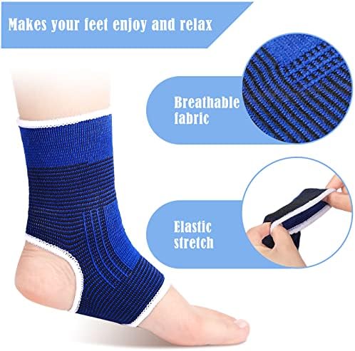 Loopeer 6 Pairs Kid Compression Ankle Brace Knitted Breathable Ankle Support Sleeve Socks Plantar Fasciitis Braces for Girls Boys Kids Sprained Running Fitness, Blue and Black