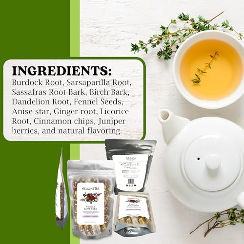 Nelson's Tea Really Root Beer - Cut & Sifted Sarsaparilla Root Tea Loose Leaf - Caffeine Free, Classic Herbal Blend with Burdock, Birch Bark, Dandelion, Licorice, Ginger and More (2 oz)