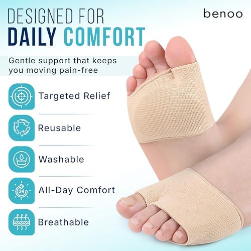 Metatarsal Pads for Men & Women (2 Sleeves) Gel Cushions for Ball of Foot Pain Relief, Morton’s Neuroma, Metatarsalgia, Sesamoiditis, Reusable & Washable (Mens 9-12 | Womens 10-12)