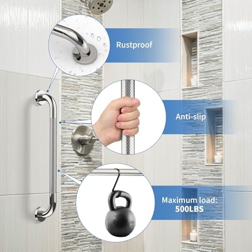 24 Inch Chrome Shower Grab Bar - 1.25 Inch Diameter, ZUEXT Stainless Steel Wall Safety Grab Bar, Bathroom Shower Balance Bar, Safety Hand Rail Support,Handicap Elderly Injury Senior Bath Assist Handle