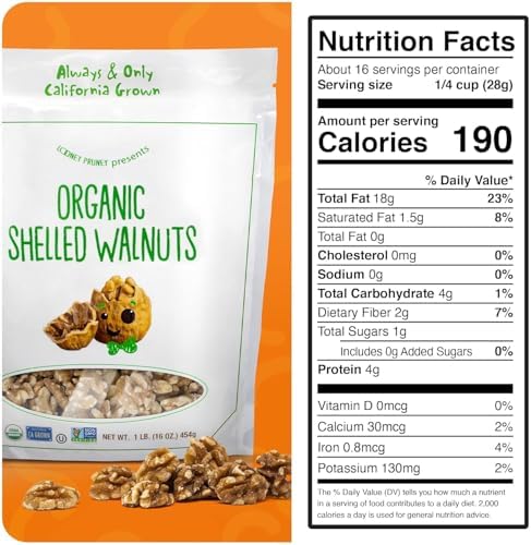 Organic Walnuts Unsalted 2 Pack (2LBS/16oz bags) Natural Shelled Walnut Halves & Pieces | Raw Organic Walnuts | Unsalted For Snacking, Baking, Topping | Non-GMO, No Preservatives