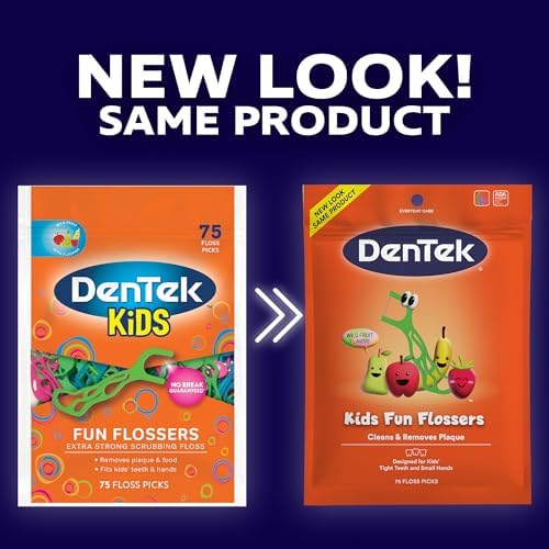 DenTek Fun Flossers – Kids Floss Picks with Wild Fruit Flavor, 75 Count, Pack of 3