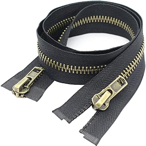 MebuZip #8 28 Inch Antique Brass Two Way Separating Jacket Zipper Right Handed Zipper Heavy Duty Metal Zippers for Men's Jackets Coats Sewing (TWRH)