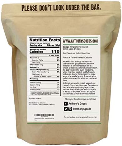 Anthony's Premium Arrowroot Flour Powder, 2.5 lb, Gluten Free, Non GMO, Cornstarch Alternative