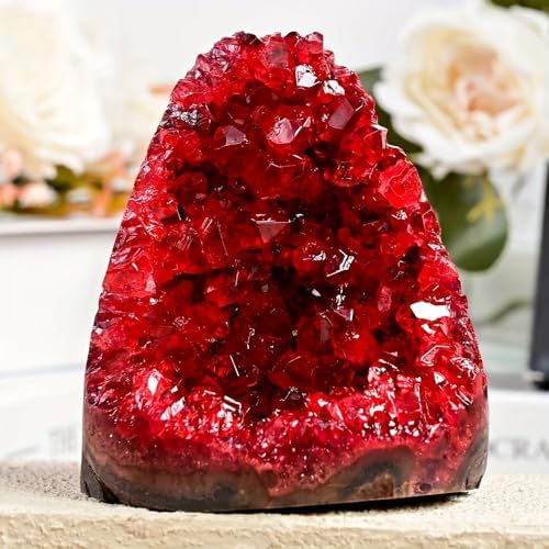 1Pc Claret Raw Geode, 400-500g Quartz Cluster for Home Feng Shui Ornaments Energy Stone Healing Tools Meditation Feng Shui Decoration,Stone Display Piece, Mineral Specimen