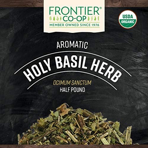 Frontier Co-op Organic Tulsi Holy Basil Herb, 8oz Bulk Bag - Highly Aromatic with Minty Flavor - Perfect for Cooking, Tulsi Tea and Herbal Uses, Kosher