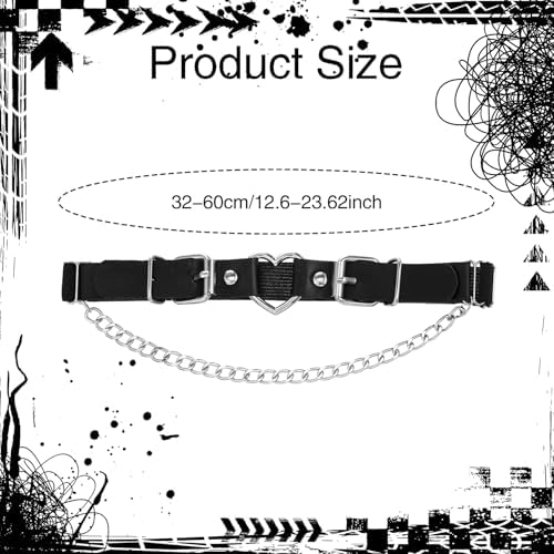 2 Pcs Leather Leg Garter with Chains, Adjustable Thigh Belt Women Black Thigh Garter Belt Elastic Leg Ring for Women, Metal Heart Shape Design for Cosplay, Halloween Party, Outfits (Black)