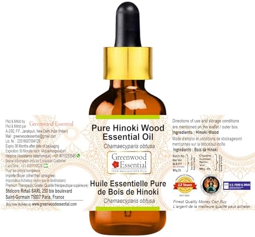Greenwood Essential Pure Hinoki Wood Essential Oil (Chamaecyparis obtusa) with Glass Dropper Steam Distilled 30ml (1 oz)