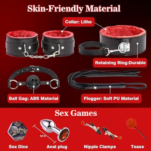 12-Piece Beginner Bondage Kit for Couples - Adjustable Plush Restraints, Soft Collar Roleplay Gear for Bedroom Intimacy Skin-Safe BDSM Sex Toys (Discreet Packaging)