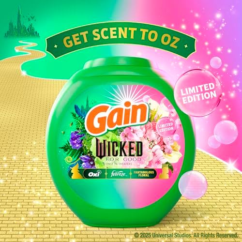Gain Flings! "Wicked: For Good" Limited Edition Laundry Detergent Pacs, 42 Count, Fantabulous Floral Scent, 3 in 1 HE Detergent Pacs with Oxi Boost and Febreeze