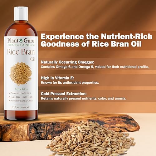 Plant Guru Rice Bran Oil 4 fl. oz. – 100% Pure & Natural Carrier Oil for Skin, Face, Body, and Hair Moisturizing. Great for DIY Creams, Lotions, and Lip Balms.