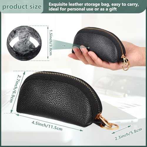 Baoding Balls Set of 2, Chinese Stress Relief Hand Exercise Balls with Leather Pouch, 1.57 Inch Dark Grey Marble, Finger Exercise and Wrist Strength Training