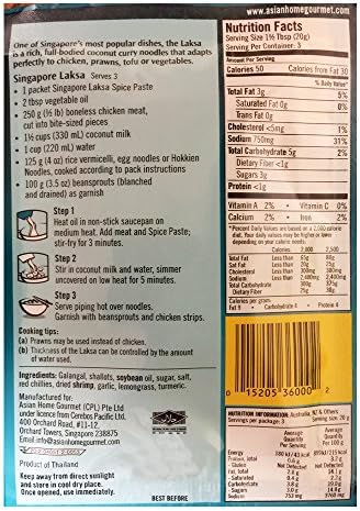 Asian Home Gourmet Spice Paste for SINGAPORE LAKSA - Coconut Curry noodles. (Pack of 3)
