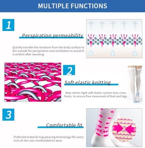 2 Pairs Anti Embolism Ted Hose Compression Stockings,15-20 Mmhg Thigh High Compression Socks,Post Surgery Support White Compression Sock for Women & Men