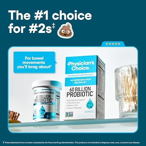 Physician's CHOICE Probiotics 60 Billion CFU - 10 Strains + Organic Prebiotics - Immune, Digestive & Gut Health - Supports Occasional Constipation, Diarrhea, Gas & Bloating - for Women & Men - 60ct