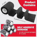 AZEN 12 Pack Black Self Adhesive Bandage Wrap, 3" X 5 Yards Elastic Cohesive Bandage Wrap, Vet Wrap, Ankle Tape, Tattoo Grip Tape Wrap