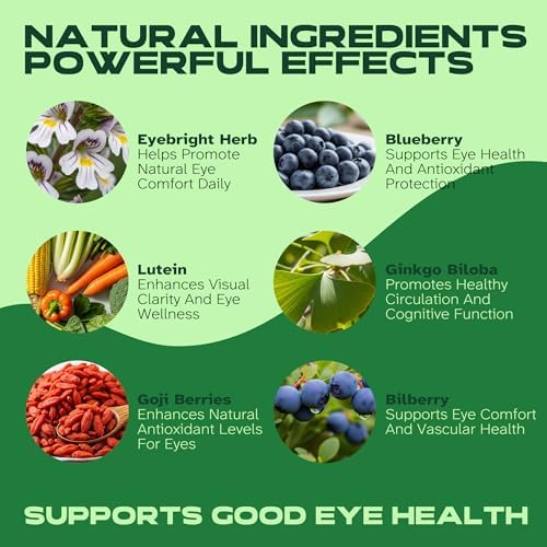 Eyebright Herbal Liquid with Organic Euphrasia, Lutein, Bilberry, Blueberry & Goji – Plant-Based Vegan Supplement for Adults – 2 fl oz