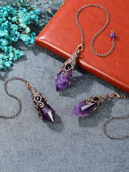 PESOENTH Amethyst Crystal Pendulum Dowsing Divination Scrying Pendulum with Bronze Wrap Healing Stone Gemstone Quartz Point Pendant Spiritual Crystal Gifts for Women Men