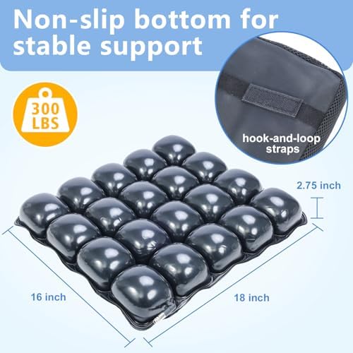Inflatable Pressure Relief Air Cell Cushion for Wheelchair & Mobility Scooter, Breathable Cooling Seat Cushion for Pain Relief, Anti Bedsores, Long Sitting, Medical & Office Use (18" x 16")