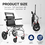 Aluminum Lightweight Foldable Transport Wheelchair with Collapsible Stand, 12" Rear Wheels & Breathable Seat Folding, Portable, Wheelchair for Adults, 18-Inch Wide Seat