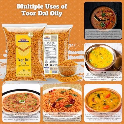Rani Toor Dal (Split Pigeon Peas) Oily, 64oz (4lbs) 1.81kg Bulk ~ All Natural | Gluten Friendly | NON-GMO | Vegan | Indian Origin