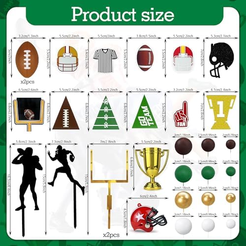 31PCS Football Cake Topper Set Acrylic Sports Theme Cake Decorations with Helmet Medal and Ball Cake Toppers for Birthday Party and Game Day Supplies