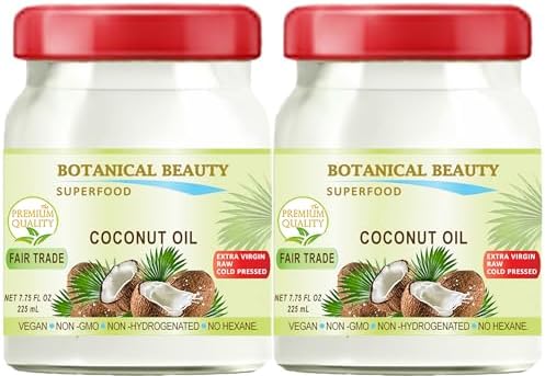 Botanical Beauty COCONUT OIL FAIR TRADE 100% Pure. EXTRA VIRGIN UNREFINED RAW COLD PRESSED. 7.75 Fl.oz – 225 ml.