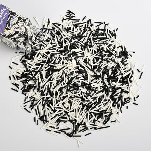 Jimmies Sprinkles for Cake Decorating, White & Black Sprinkles Perfect for Cupcake Toppers Wedding Party Valentines Halloween Christmas Supplies 3.52 Ounce