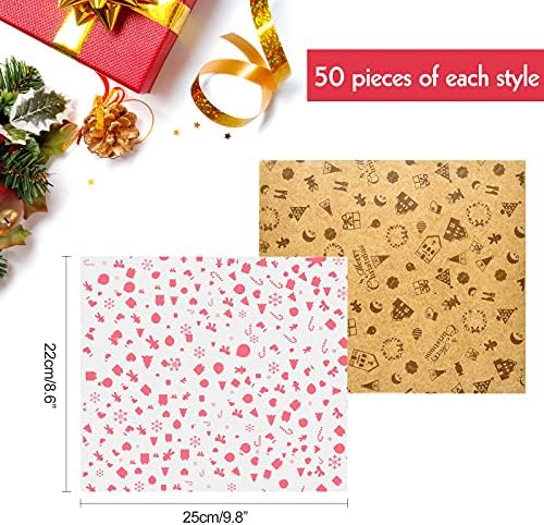 ASTARON 100pcs Christmas Wax Paper Sheets for Food Wrapping, Christmas Greaseproof Tissue Wax Paper for Candy Cookies Sandwich Wrapping Fried Food Basket Liner(Brown Red)