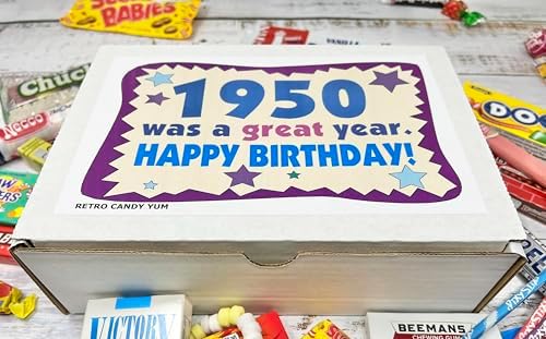 RETRO CANDY YUM ~ 1950 76th Birthday Gift Box Nostalgic Retro Candy Assortment from Childhood for 76 Year Old Man or Woman Born 1950 Jr